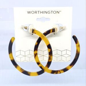 Worthington Faux Tortoise Hoop Earrings Tort Boho Bohemian Coastal NEW